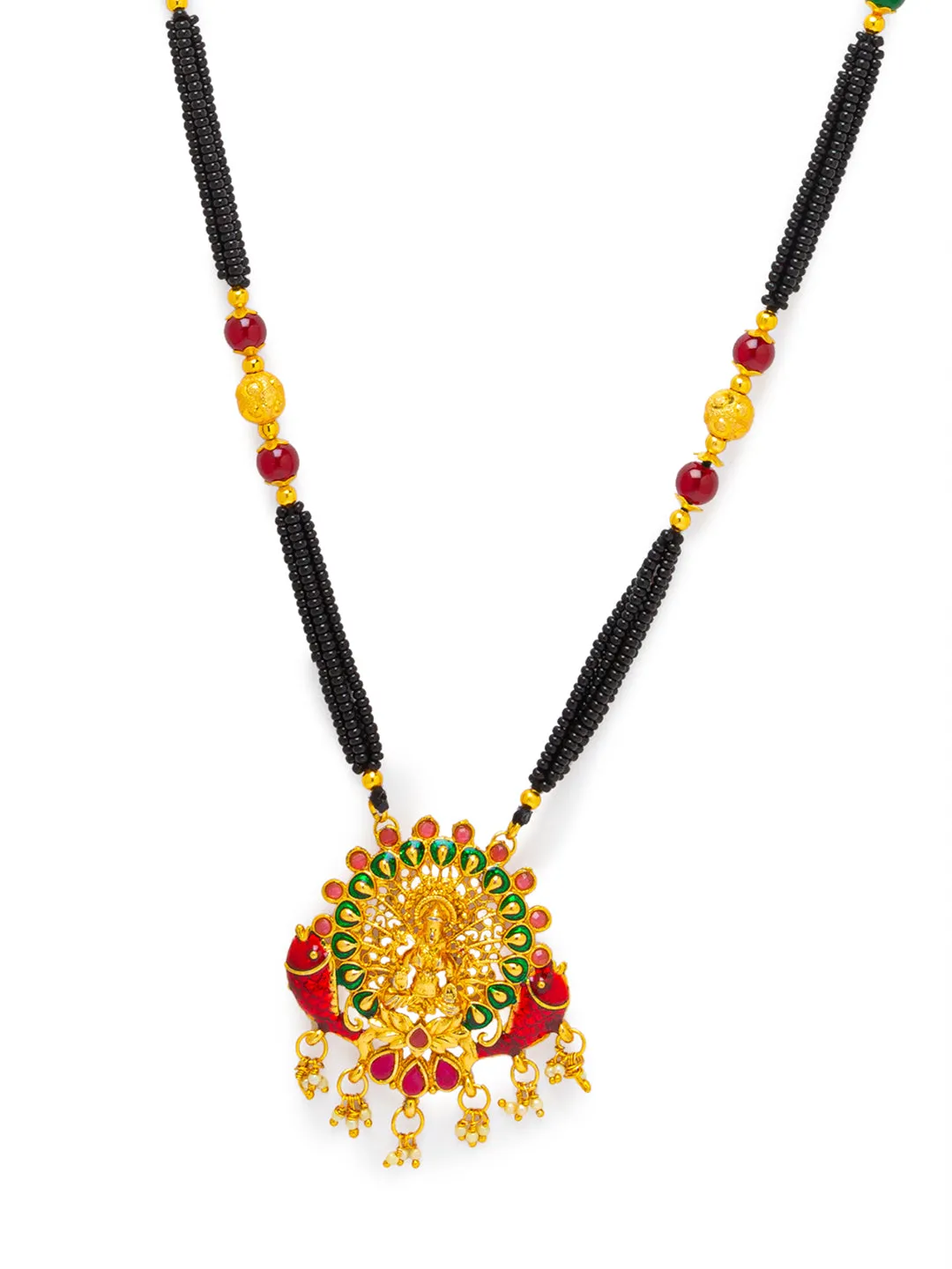 Digital Dress Room One Gram Gold Plated Maharashtrian Long Mangalsutra set with Earrings मंगलसूत्र Tanmaniya/Long Gold Chain/Black Beads Laxmi Pendant New Mangalsutra Designs For Women (41 Inches)