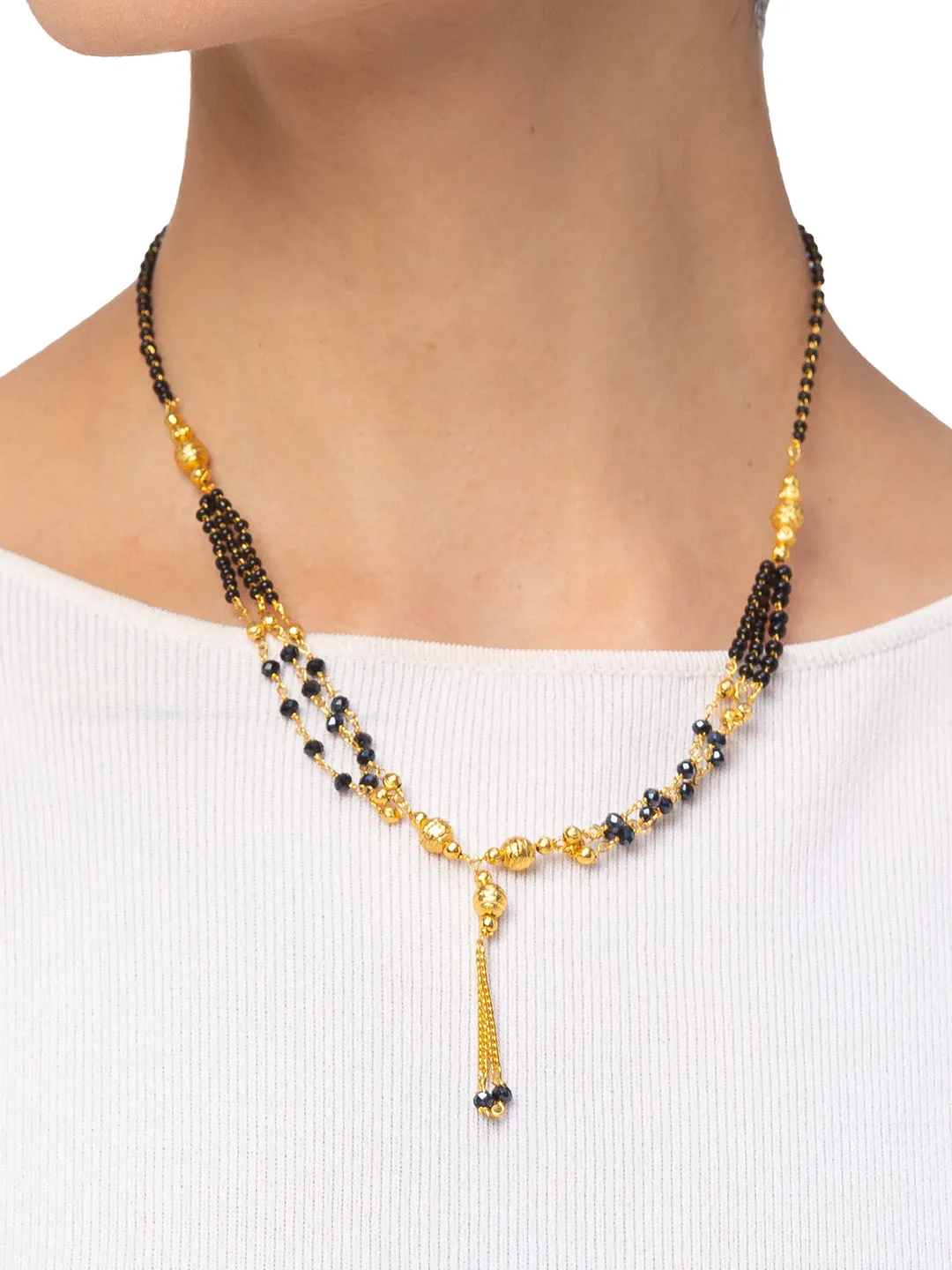 Digital Dress Room One Gram Gold Plated Short Mangalsutra मंगलसूत्र Latest Design Tanmaniya/Black Gold Beads New Mangalsutra Designs For Women (17 Inches)