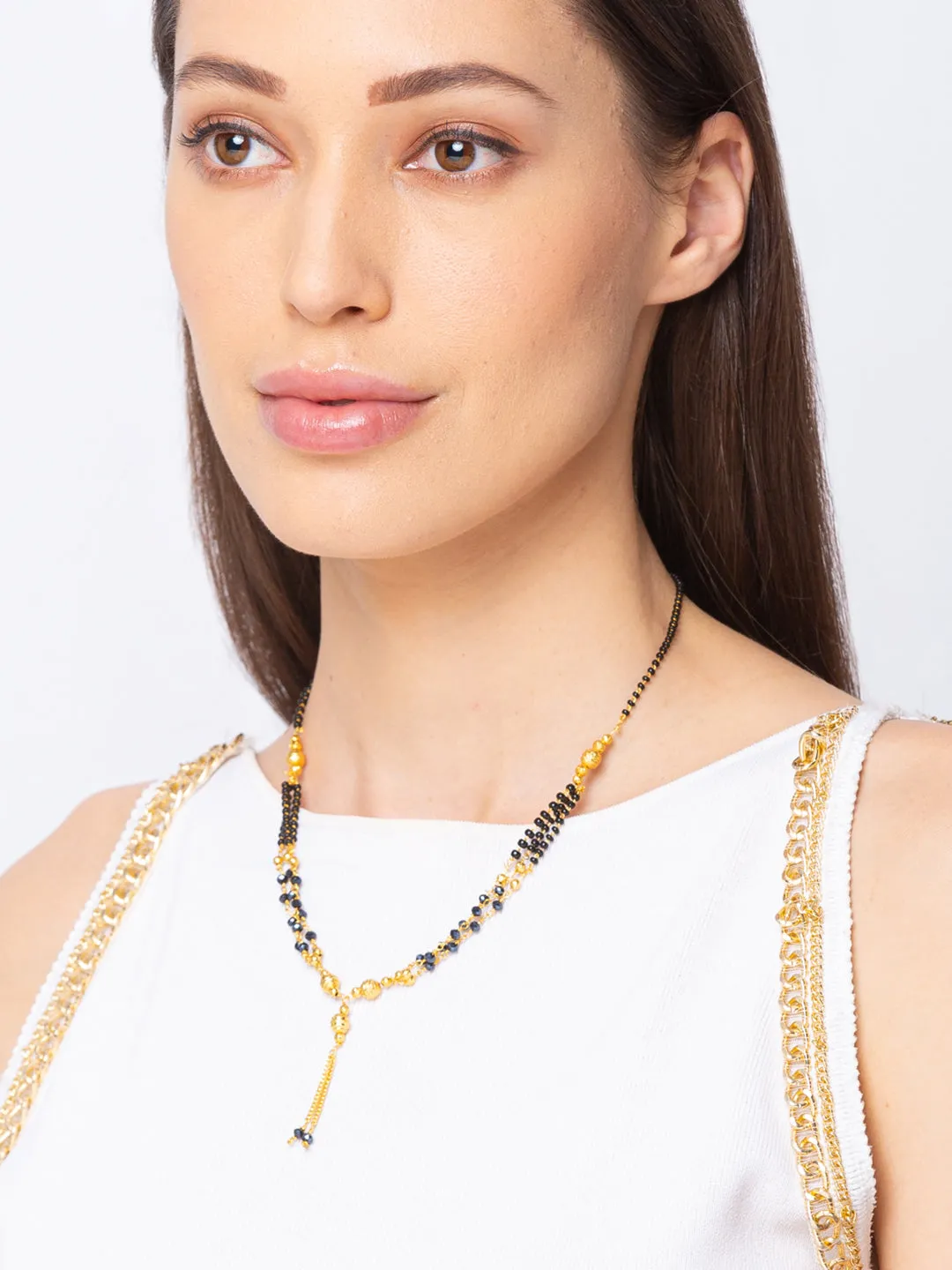 Digital Dress Room One Gram Gold Plated Short Mangalsutra मंगलसूत्र Latest Design Tanmaniya/Black Gold Beads New Mangalsutra Designs For Women (17 Inches)