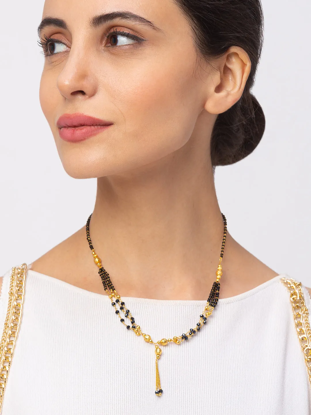Digital Dress Room One Gram Gold Plated Short Mangalsutra मंगलसूत्र Latest Design Tanmaniya/Black Gold Beads New Mangalsutra Designs For Women (17 Inches)