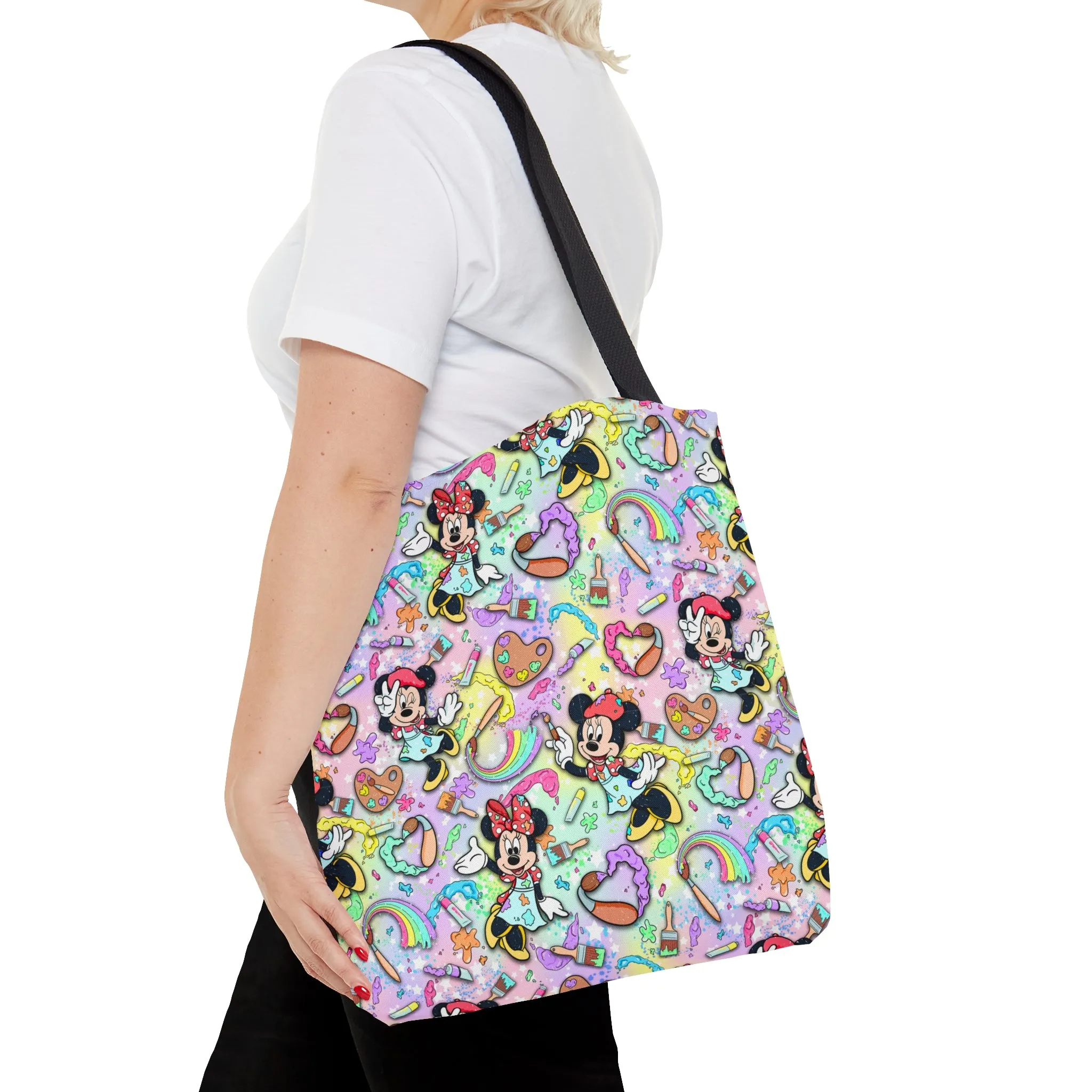 Disney Minnie Paint Inspired Fan Art Hand Drawn Tote Bag Gift Canvas Quotes Disneyland Magic Kingdom Parks World Mouse Festival Paint