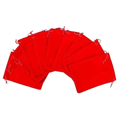 DMS RETAIL Velvet Drawstring Gold Coin Shagun Potli Pouch Bags (Red; 3X3 Cm; Pack Of 5)