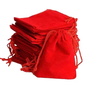 DMS RETAIL Velvet Drawstring Gold Coin Shagun Potli Pouch Bags (Red; 3X3 Cm; Pack Of 5)