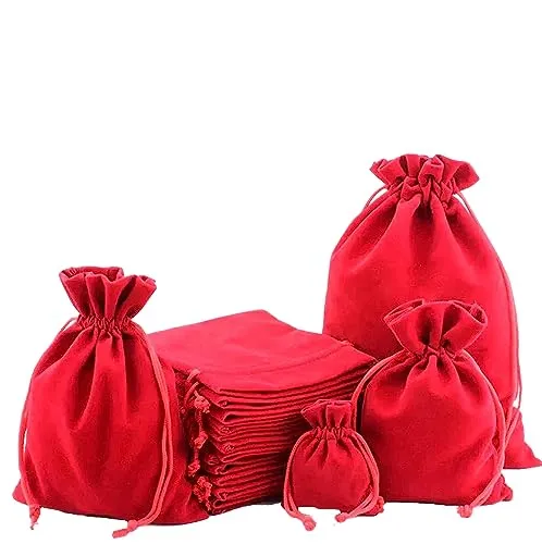 DMS RETAIL Velvet Drawstring Gold Coin Shagun Potli Pouch Bags (Red; 3X3 Cm; Pack Of 5)