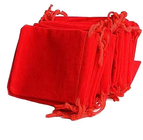 DMS RETAIL Velvet Drawstring Gold Coin Shagun Potli Pouch Bags (Red; 3X3 Cm; Pack Of 5)