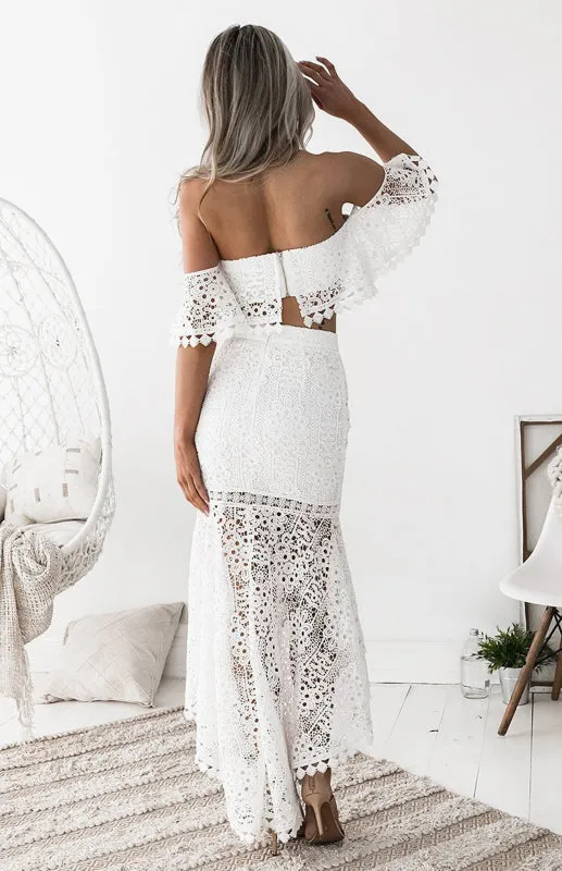 Flaunt your Flair Crochet Two piece skirt set | Crop top and skirt set | Lace Dress | Two piece maxi dress