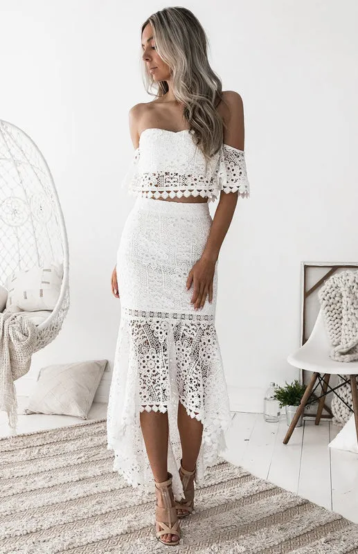Flaunt your Flair Crochet Two piece skirt set | Crop top and skirt set | Lace Dress | Two piece maxi dress