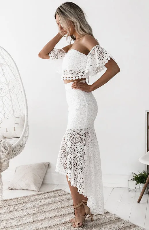 Flaunt your Flair Crochet Two piece skirt set | Crop top and skirt set | Lace Dress | Two piece maxi dress