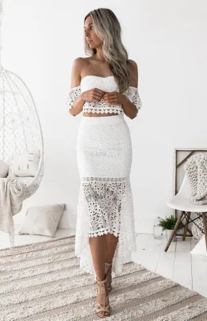 Flaunt your Flair Crochet Two piece skirt set | Crop top and skirt set | Lace Dress | Two piece maxi dress