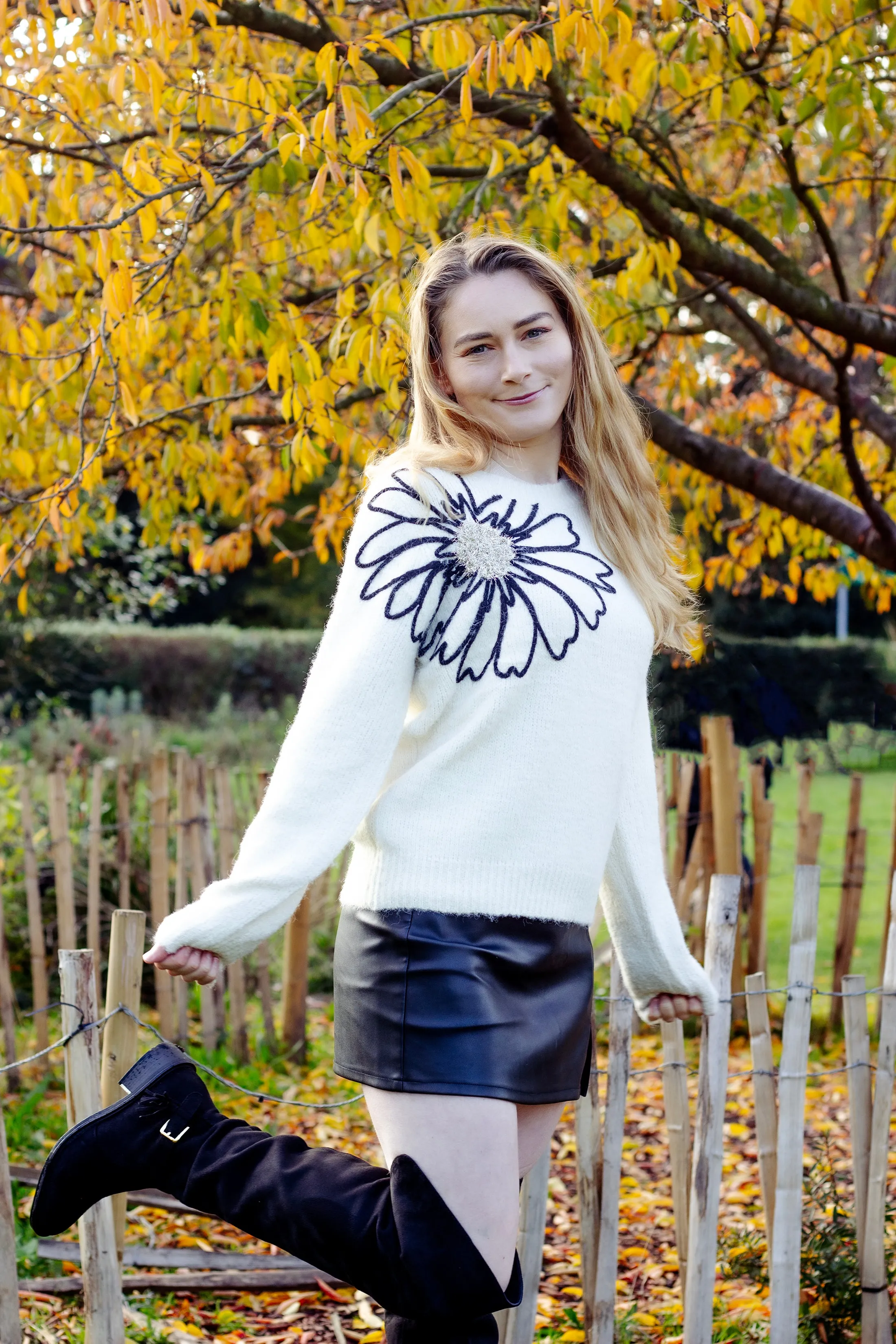 Flower Outline Shoulder Detail Jumper