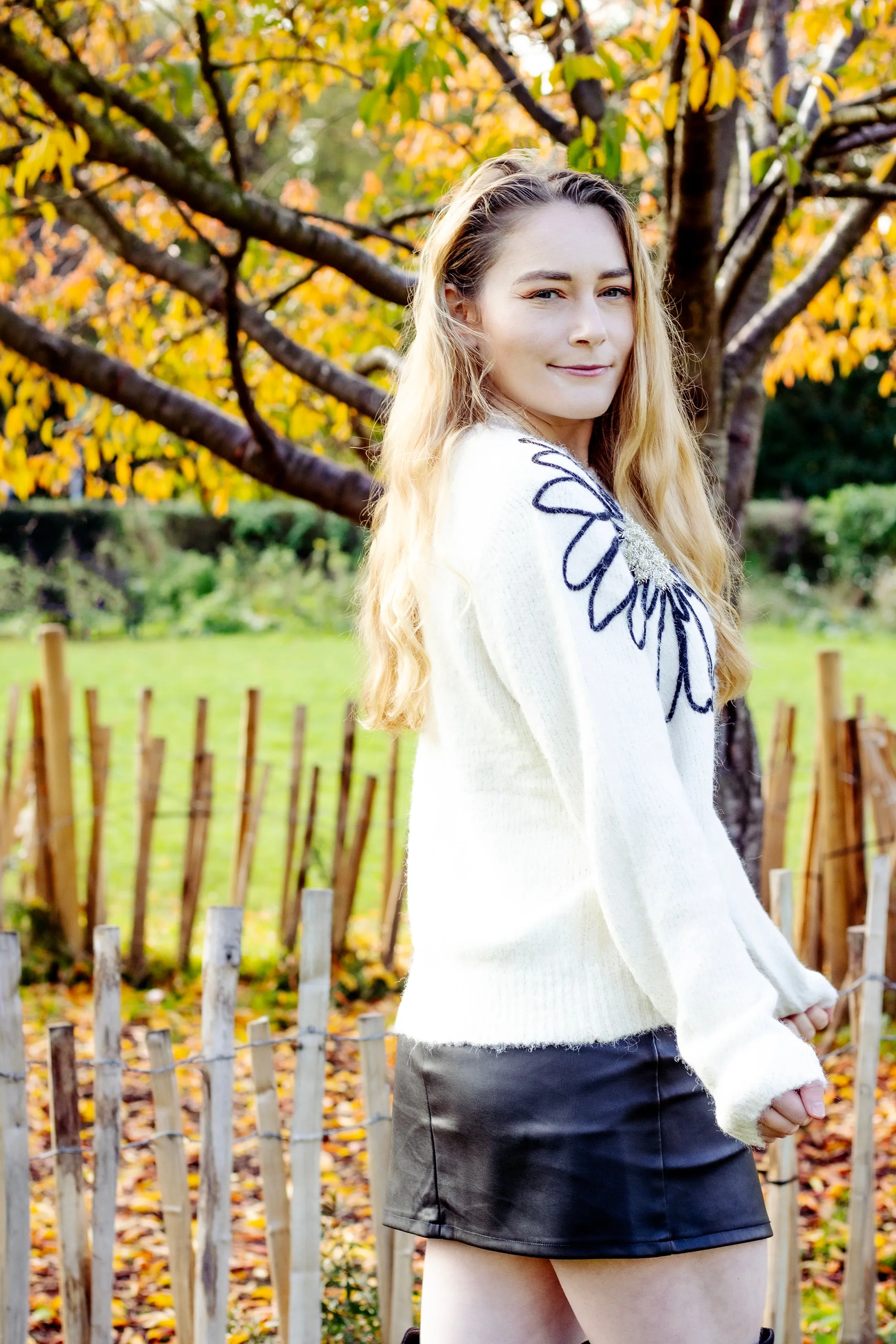 Flower Outline Shoulder Detail Jumper