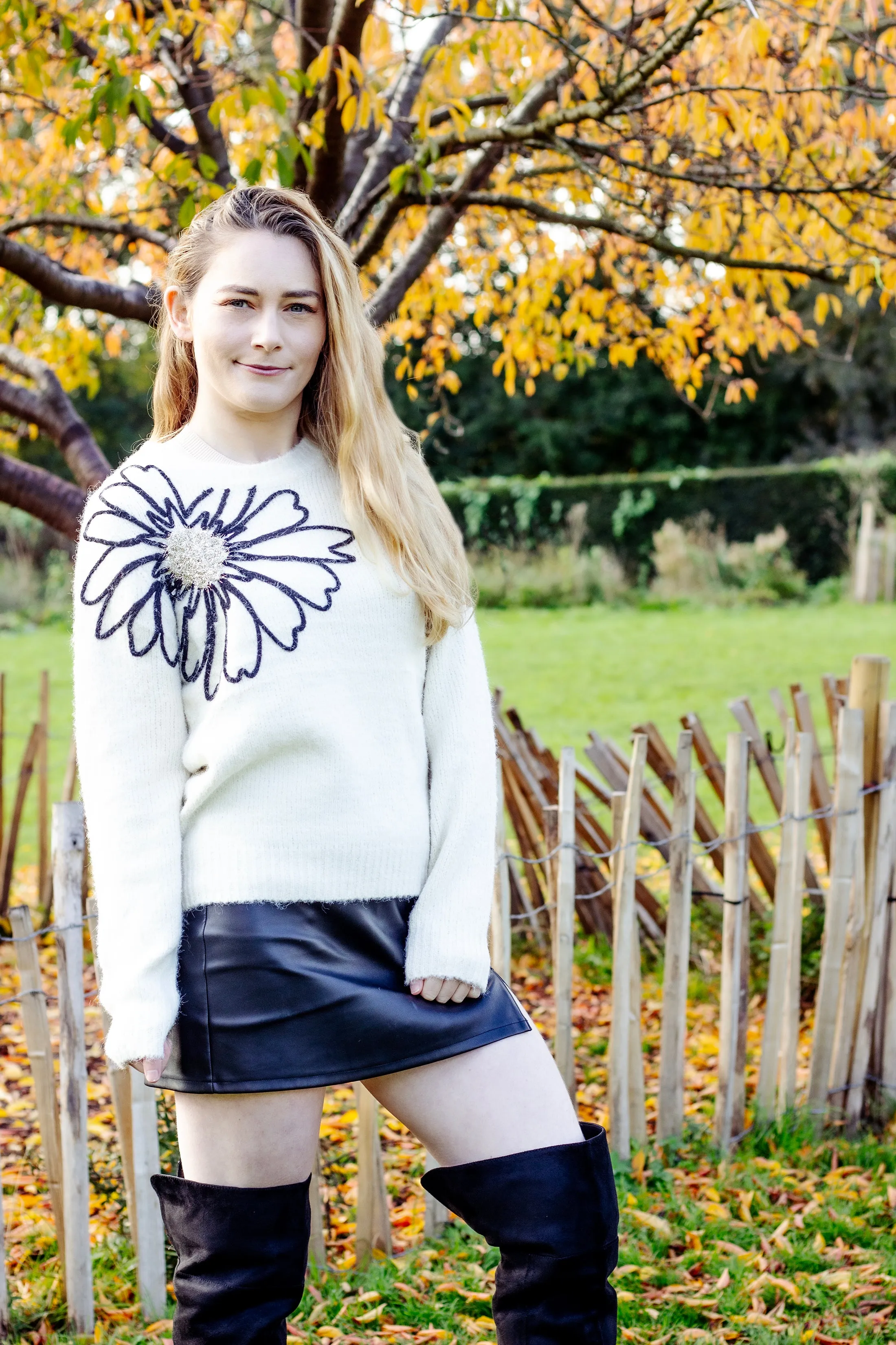 Flower Outline Shoulder Detail Jumper