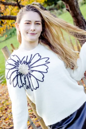 Flower Outline Shoulder Detail Jumper