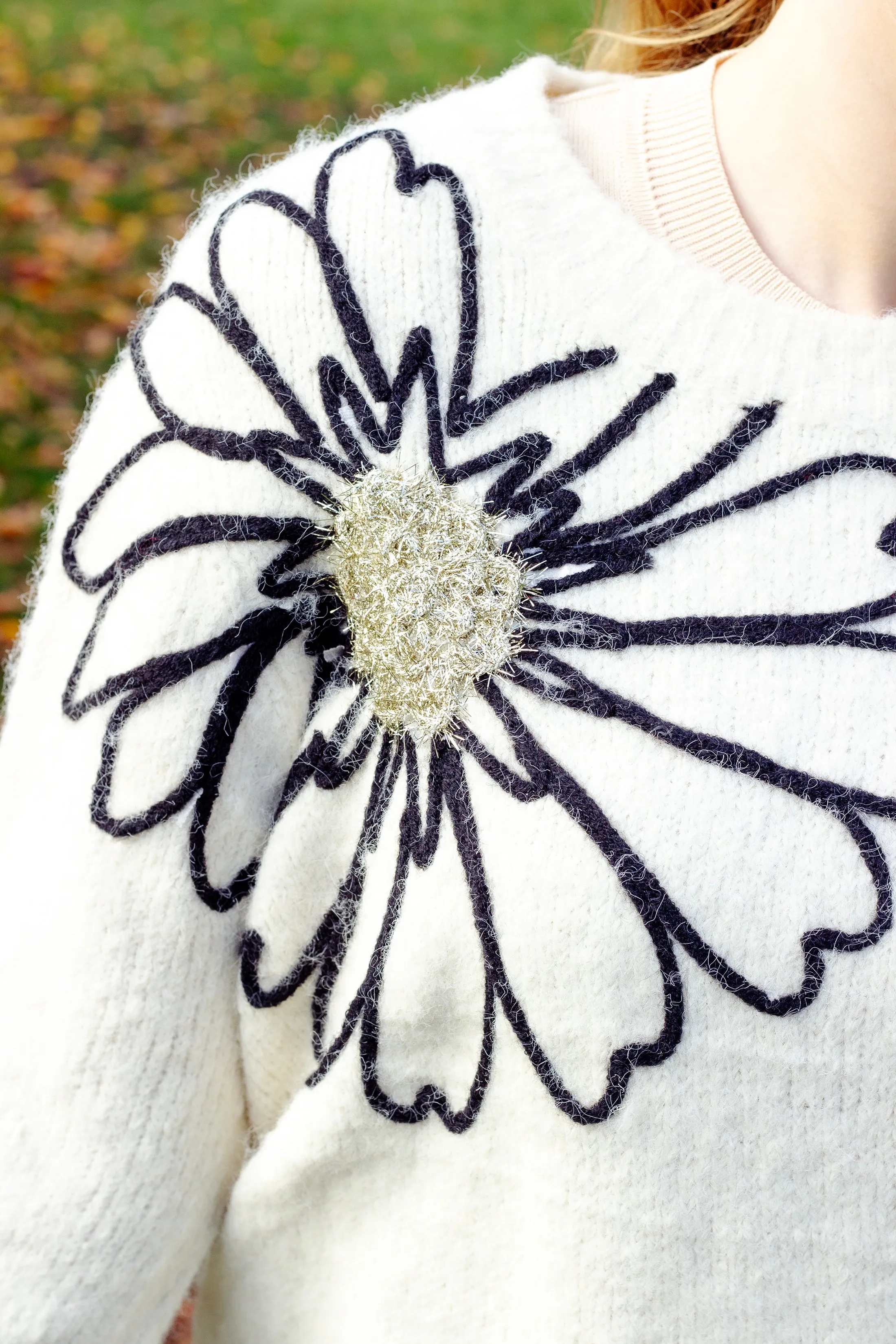 Flower Outline Shoulder Detail Jumper