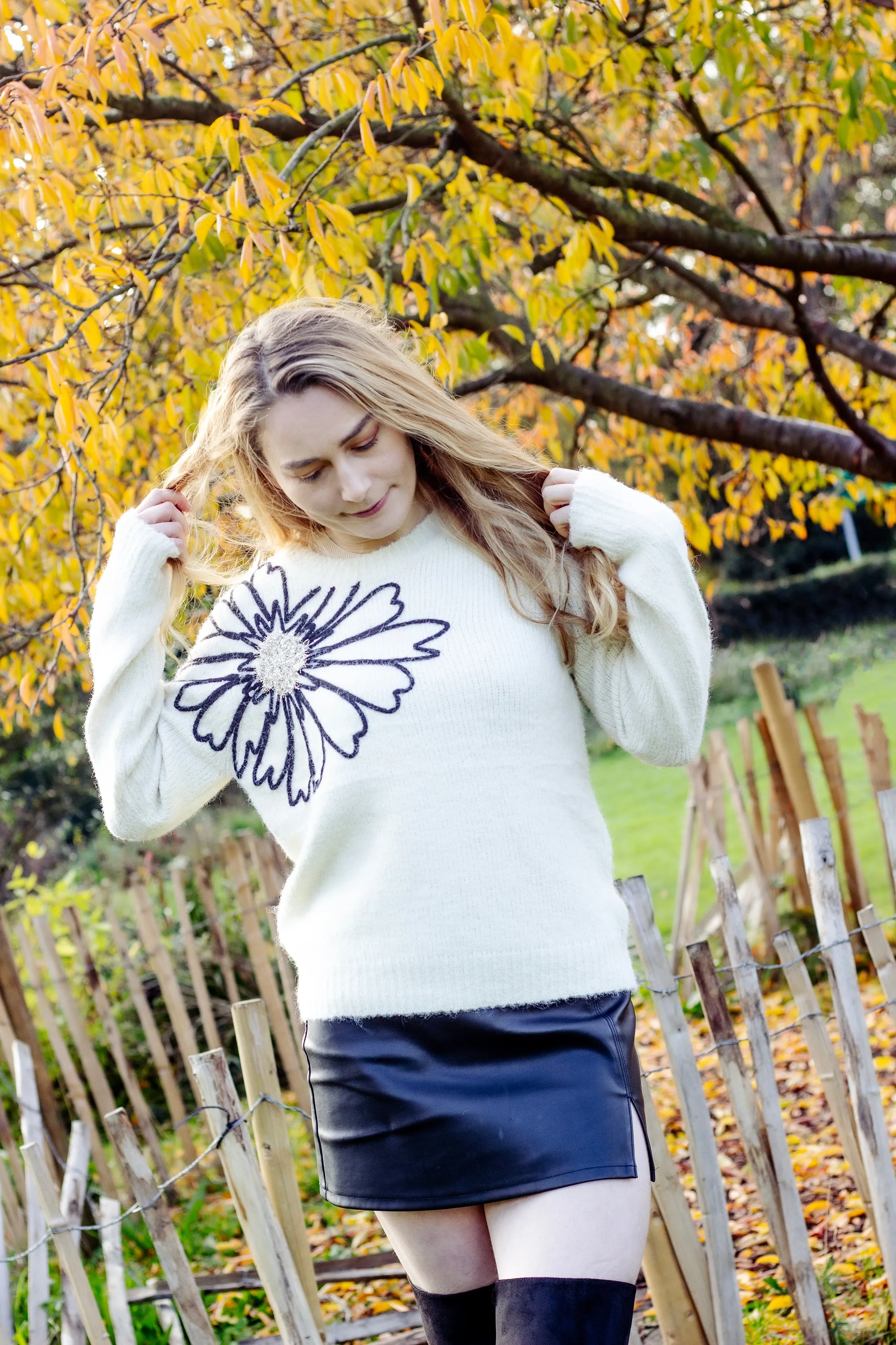 Flower Outline Shoulder Detail Jumper