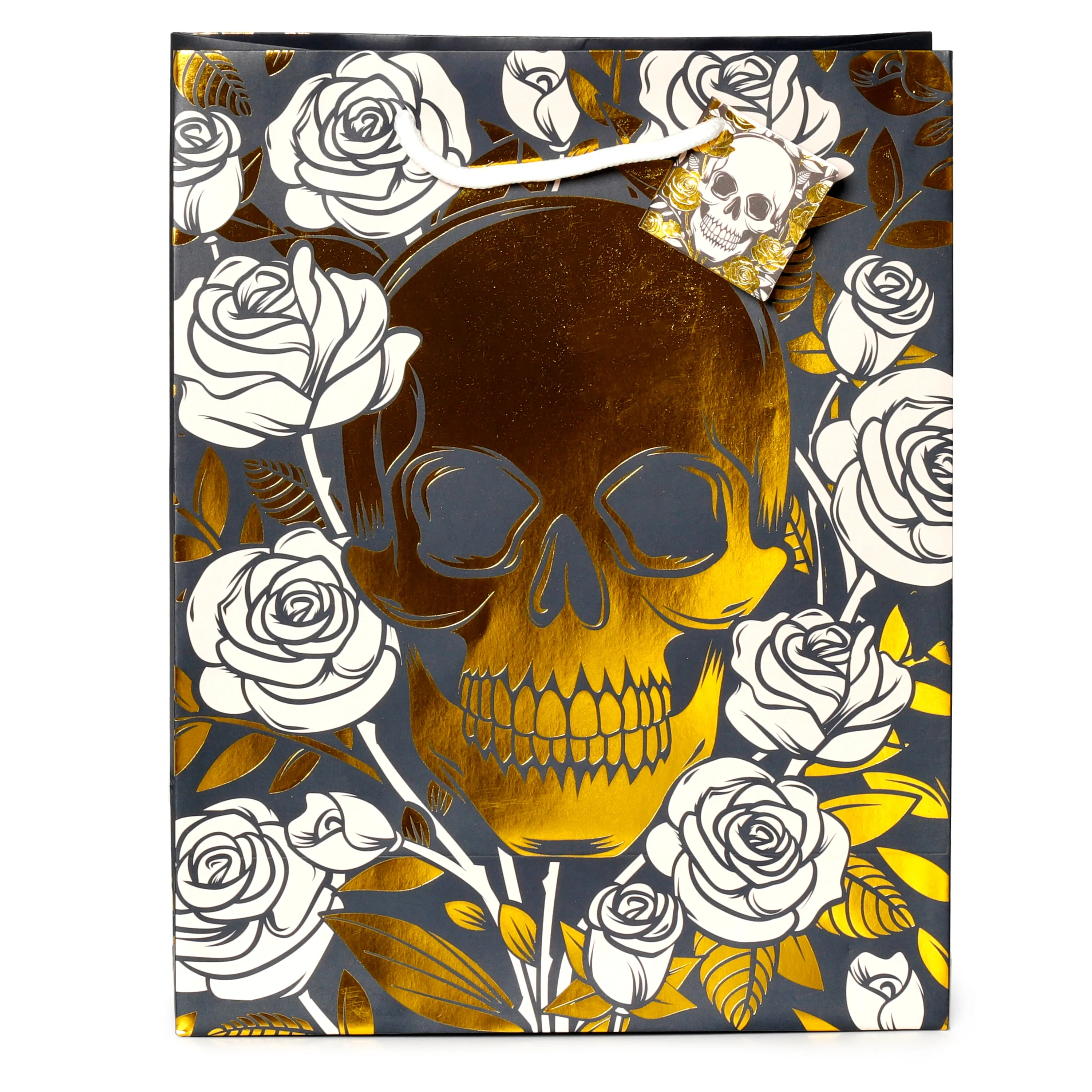 Gift Bag (Large) - Metallic Skulls and Roses