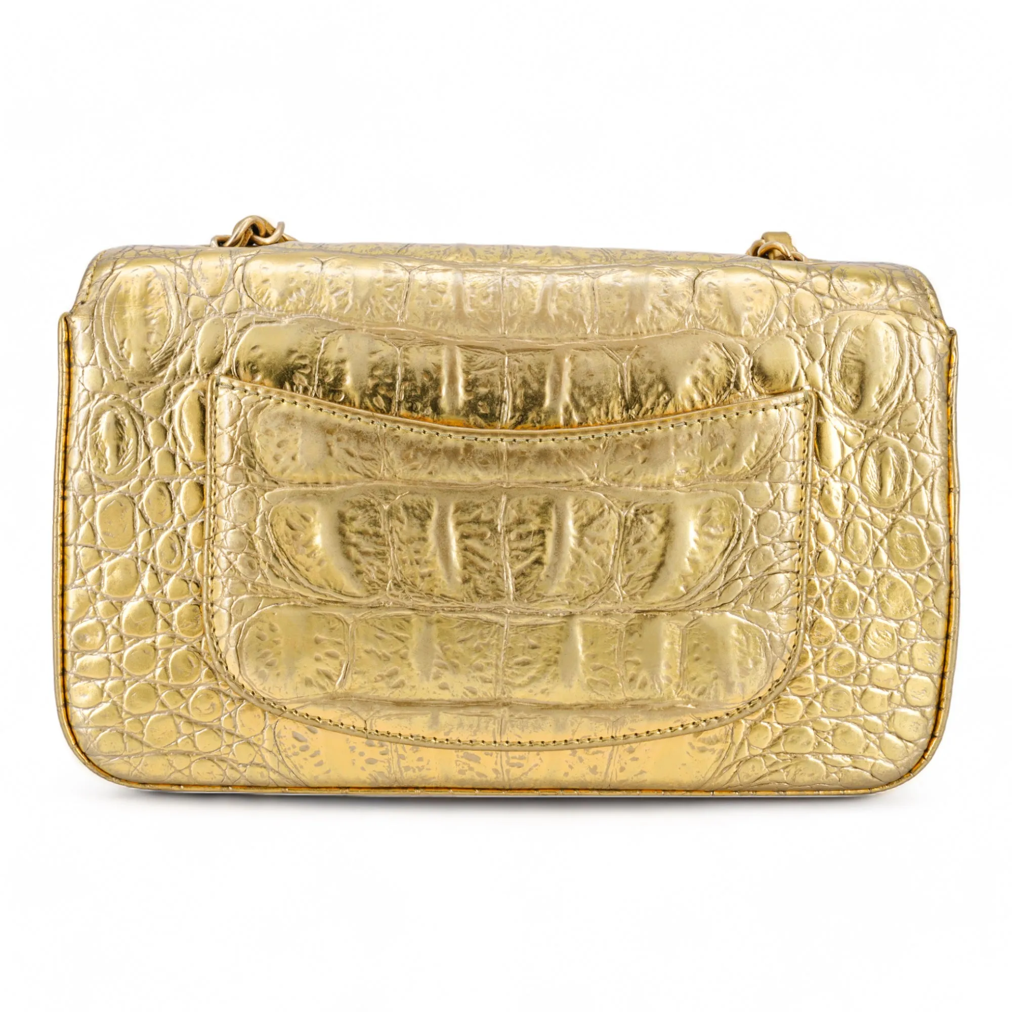 Gold Croc Embossed Calfskin Mini Rectangular Flap Bag