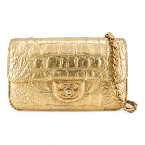 Gold Croc Embossed Calfskin Mini Rectangular Flap Bag
