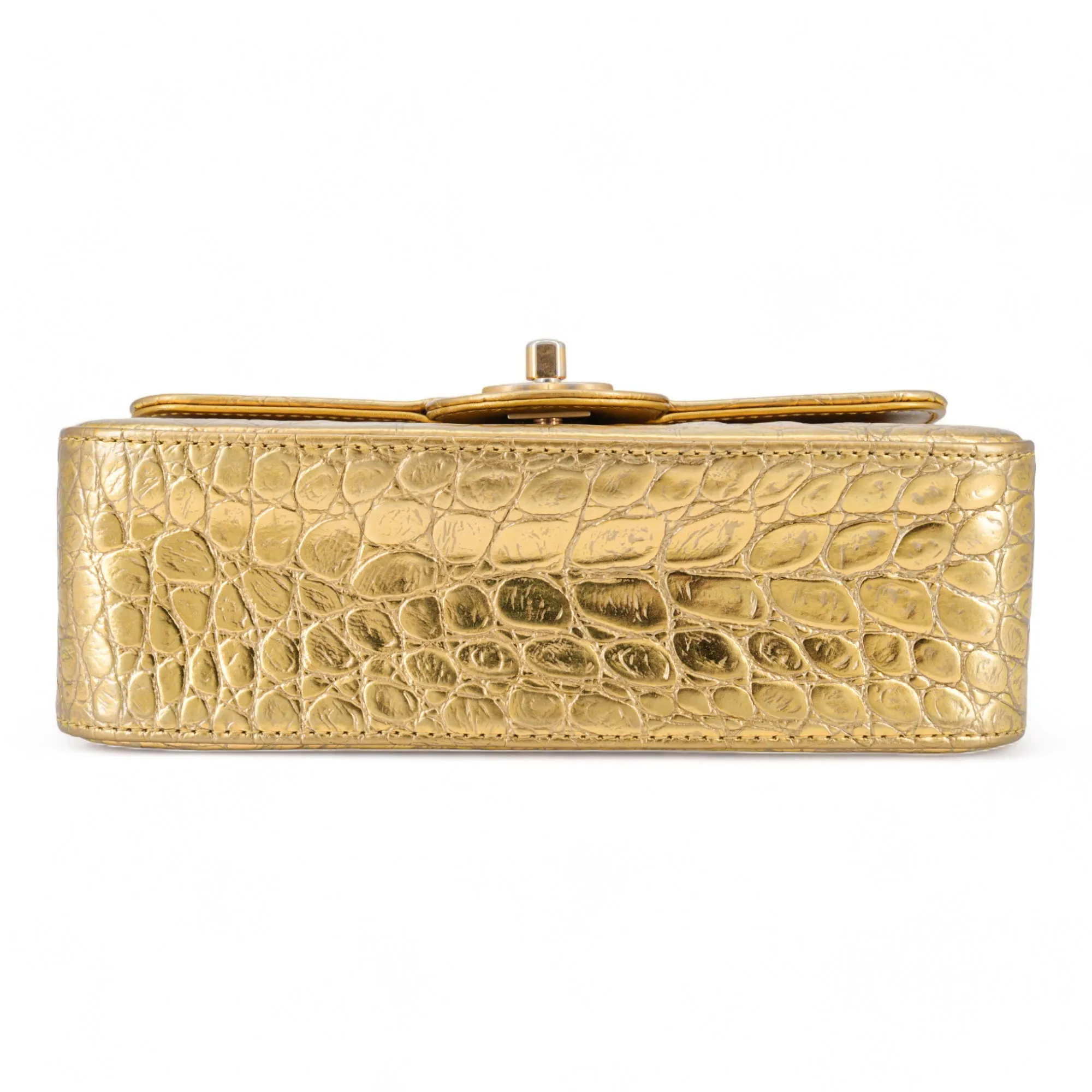 Gold Croc Embossed Calfskin Mini Rectangular Flap Bag