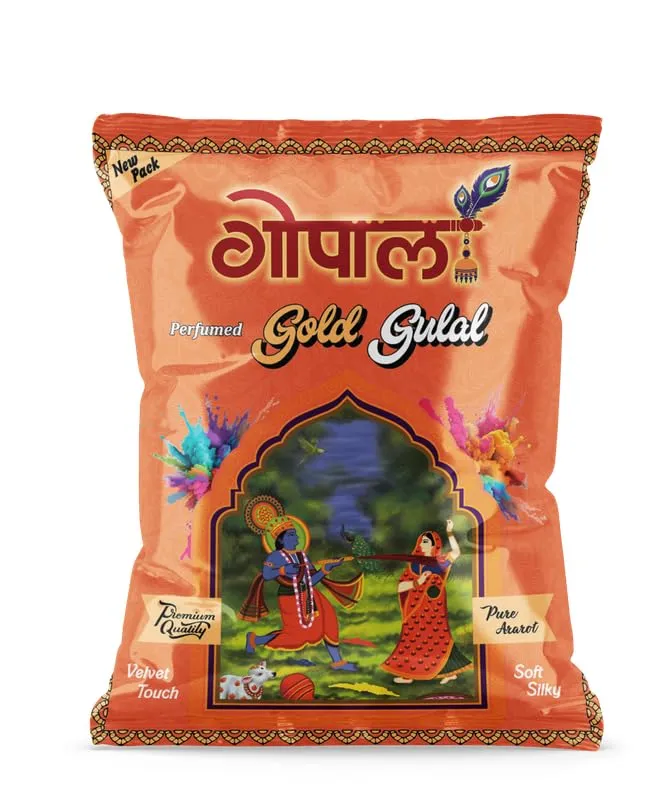 Gold Gulal | Vibrant and Safe Colored Powder for Holi, Festivals, Special Occasions, Parties, and Celebrations | Perfect for Adding Colorful Fun to Your Events | 80g Pouch Each - Pack of 12
