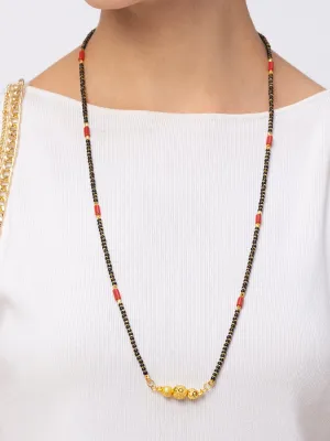 Gold Plated Long Mangalsutra Latest Design Tanmaniya/Long Gold Chain/Black Red Beads (28 Inch)