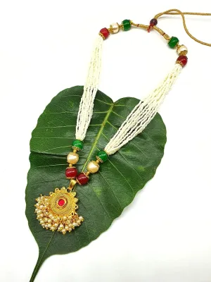 Gold Plated Necklace with Designer Pendant With Pearl Multicolor Bead Mala Necklace