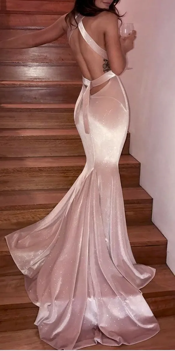 Gorgeous V-neck Mermaid Pink Velvet Backless Sexy Long Prom Dress, PD1039