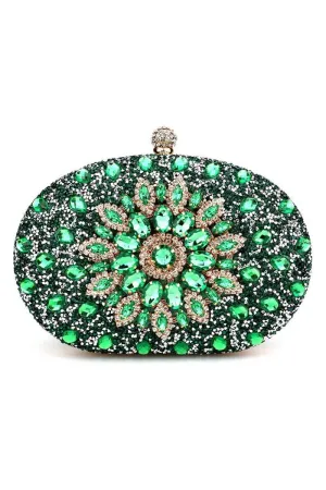 Green Artificial Diamond Evening Clutch