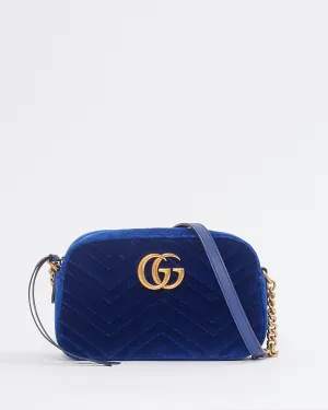 Gucci Blue Velvet GG Marmont Matelasse Chevron Small Camera Bag