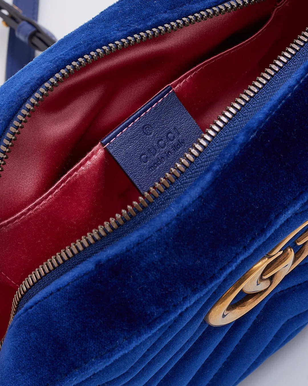 Gucci Blue Velvet GG Marmont Matelasse Chevron Small Camera Bag