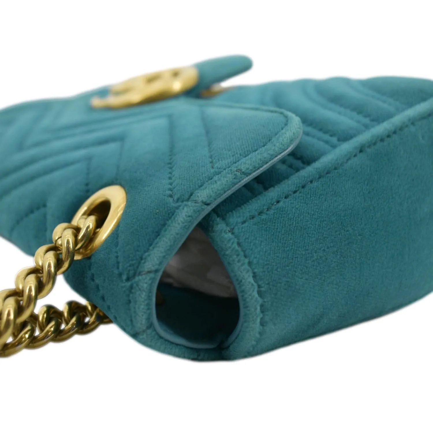 GUCCI GG Marmont Small Velvet Shoulder Bag Turquoise 443497