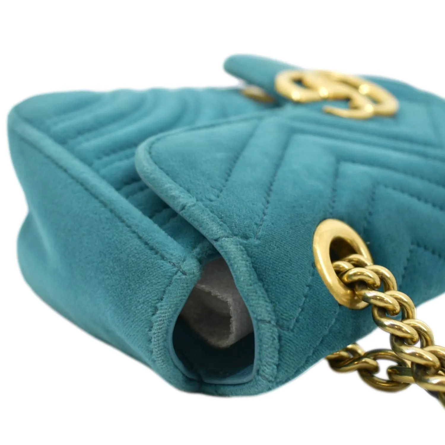 GUCCI GG Marmont Small Velvet Shoulder Bag Turquoise 443497