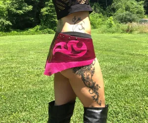 Handmade Pink & Maroon Leather Applique Corset Belt, Perfect for any dance festival with a boho vibe.