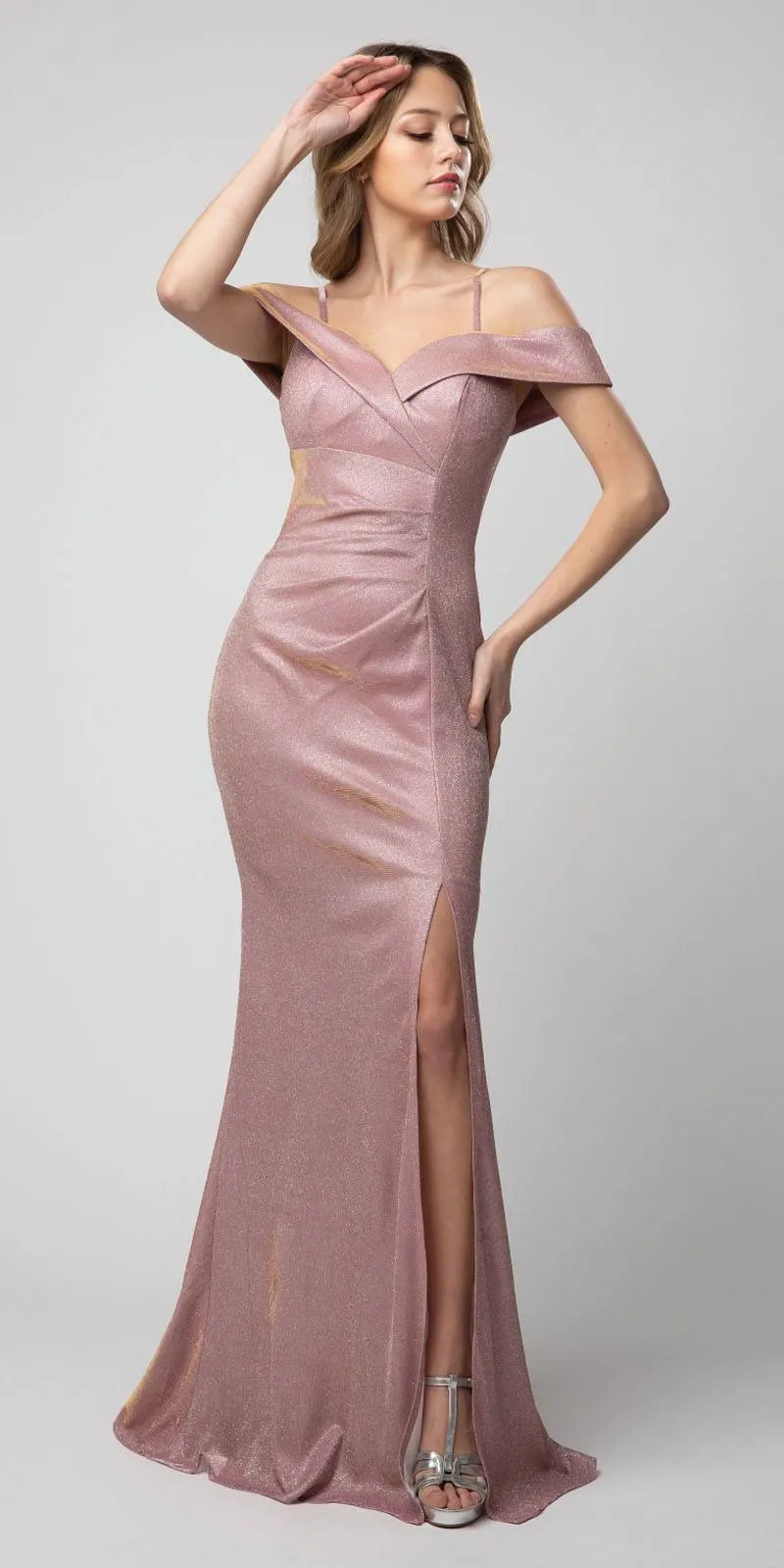 Juno 940 Cold-Shoulder Metallic Long Mermaid Dress