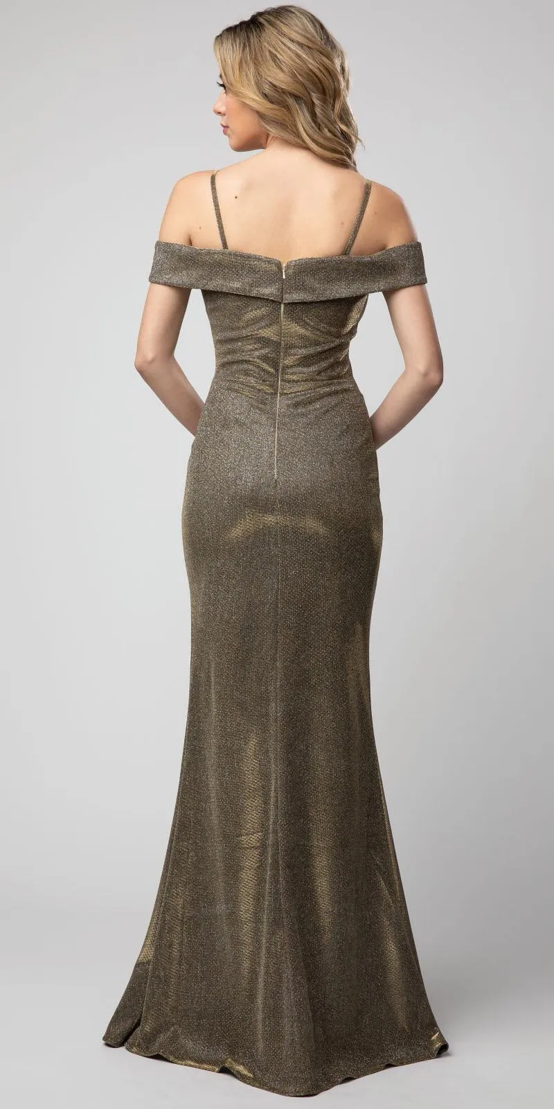 Juno 940 Cold-Shoulder Metallic Long Mermaid Dress