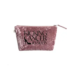 Kicking Cancer in Heels Clutch Bag- Black Glitter on Petal Pink Velvet