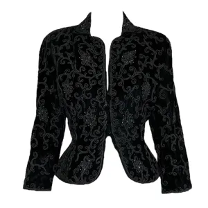 Late 1940s/Early 1950s Black Silk Velvet Blazer Heavily Embellished w/Soutache