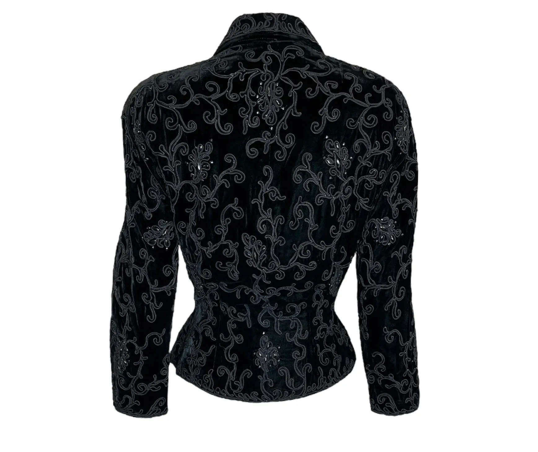 Late 1940s/Early 1950s Black Silk Velvet Blazer Heavily Embellished w/Soutache