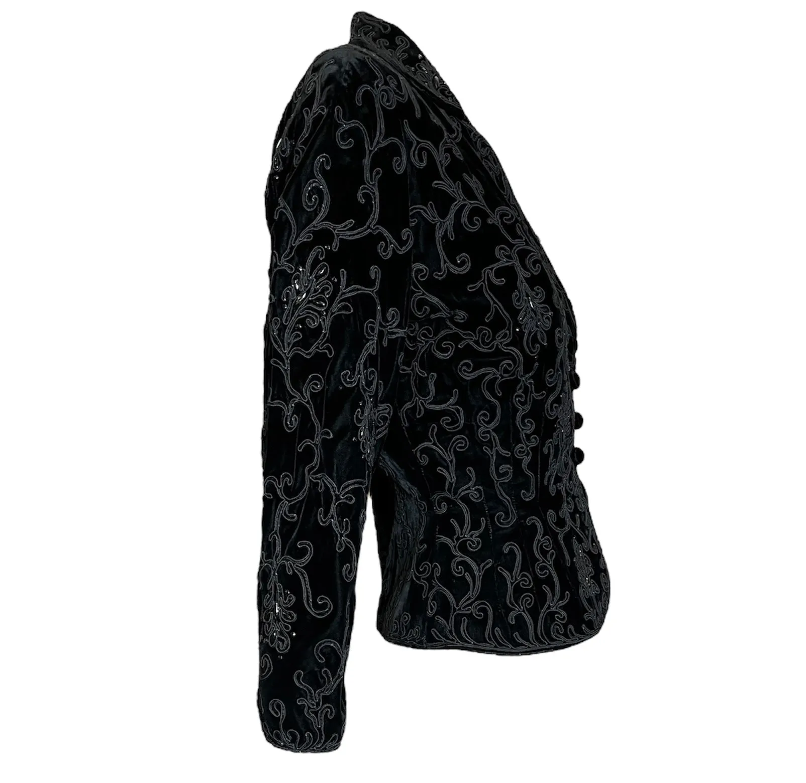 Late 1940s/Early 1950s Black Silk Velvet Blazer Heavily Embellished w/Soutache