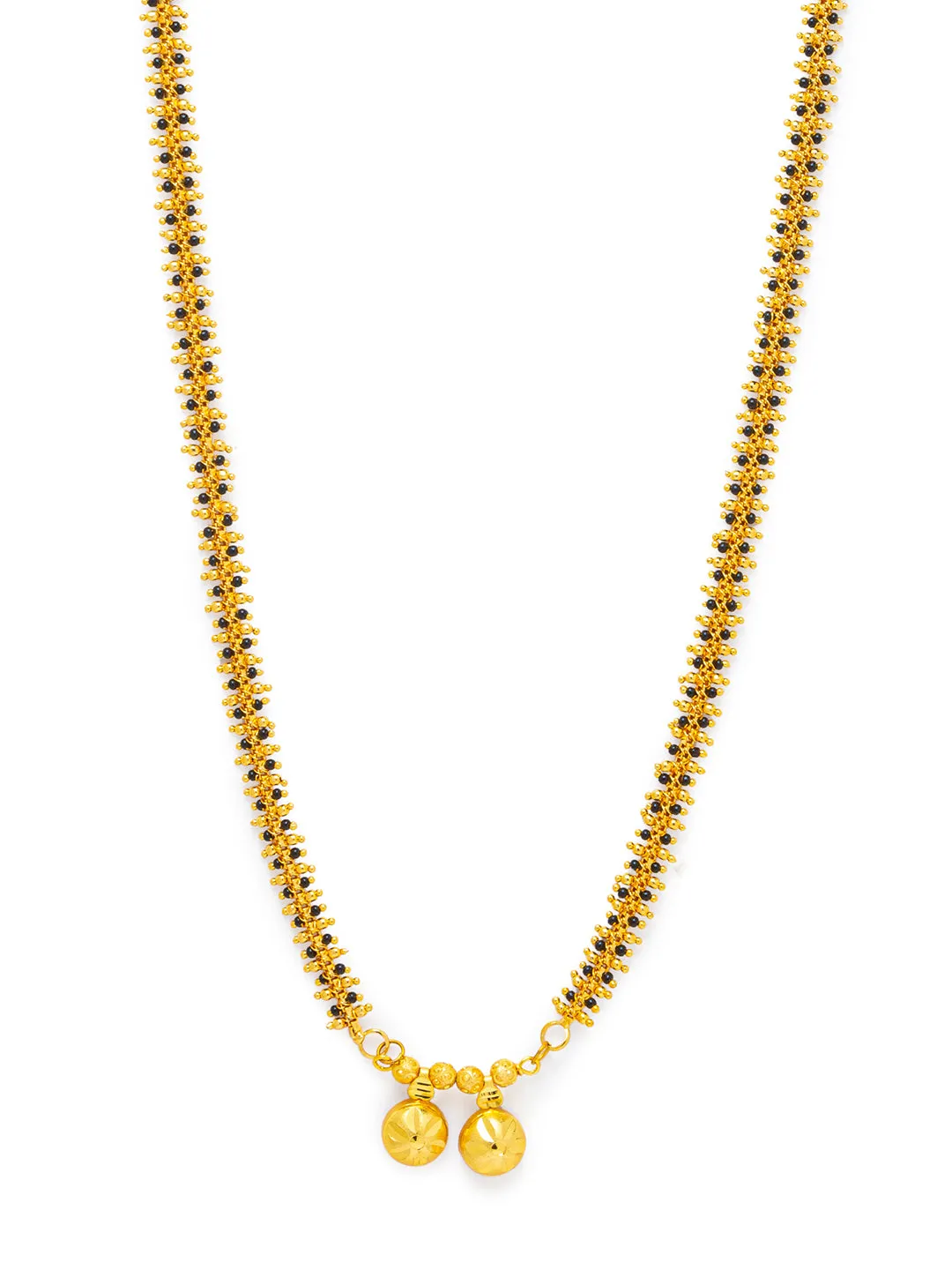 Long Mangalsutra Designs Gold Plated Double Vati Pattern With Black Gold Beads Chain Mangalsutra