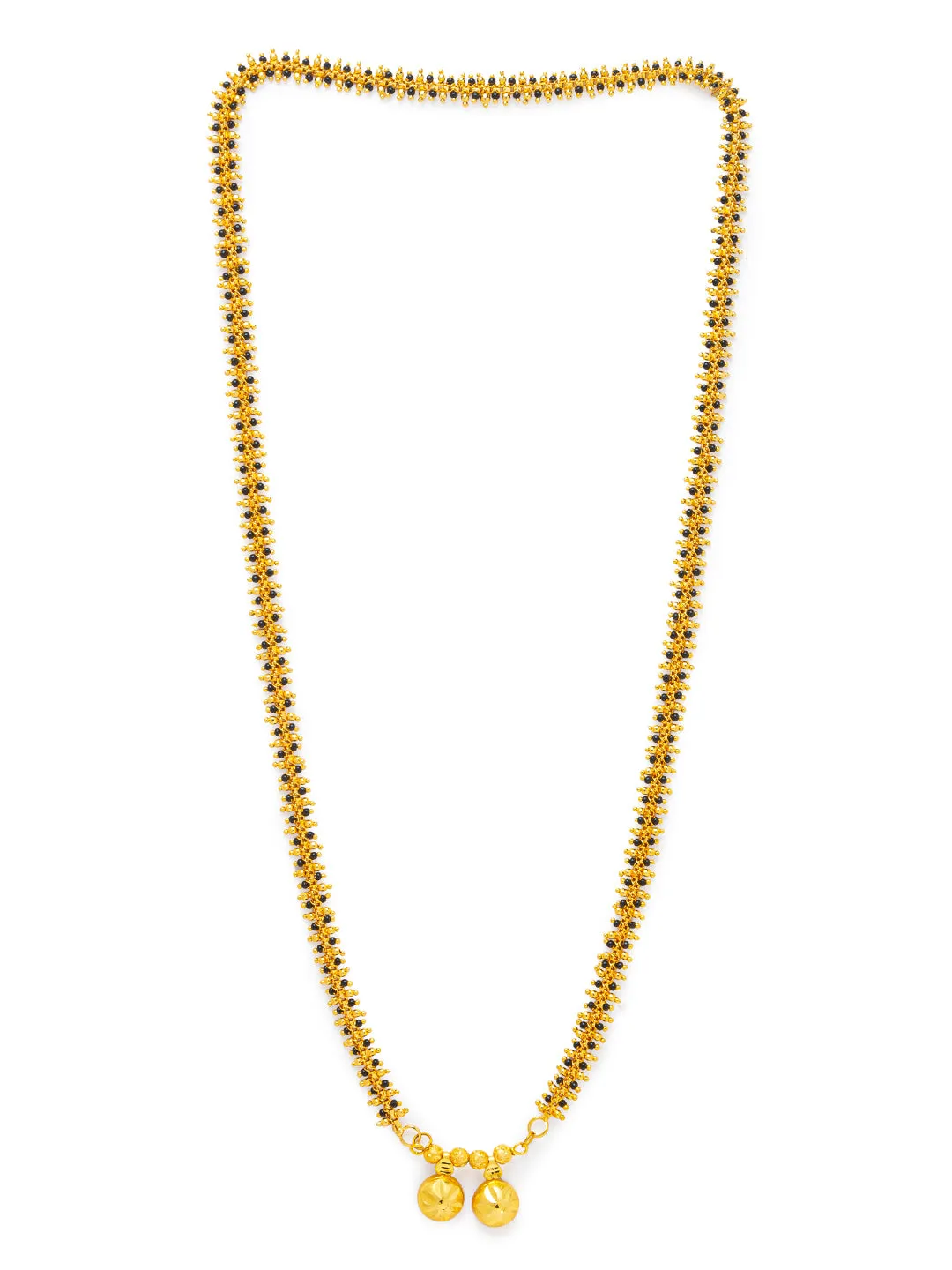 Long Mangalsutra Designs Gold Plated Double Vati Pattern With Black Gold Beads Chain Mangalsutra