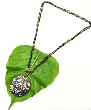 Long Mangalsutra Designs Gold Plated Latest Tibetan Multicolor Round Shape Pendant 24-Inches Length Mangalsutra