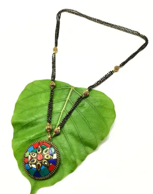 Long Mangalsutra Designs Gold Plated Latest Tibetan Multicolor Round Shape Pendant 24-Inches Length Mangalsutra