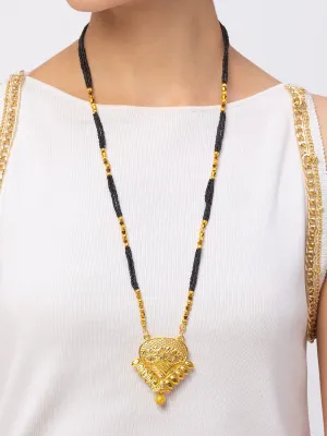Long Mangalsutra Designs Gold Plated Tear Drop Pattern With Crystal Gold Beads मंगलसूत्र