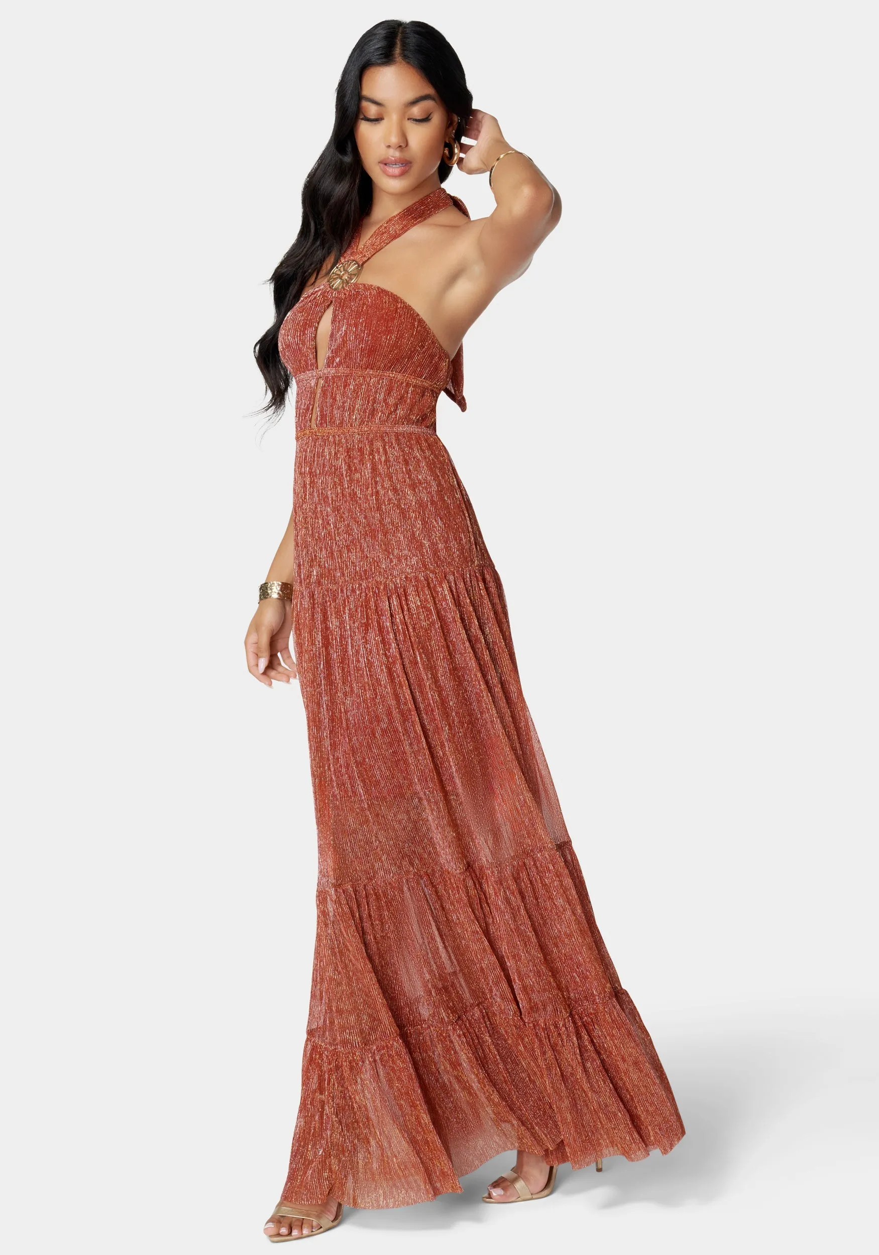 Metallic Plissé Knit Maxi