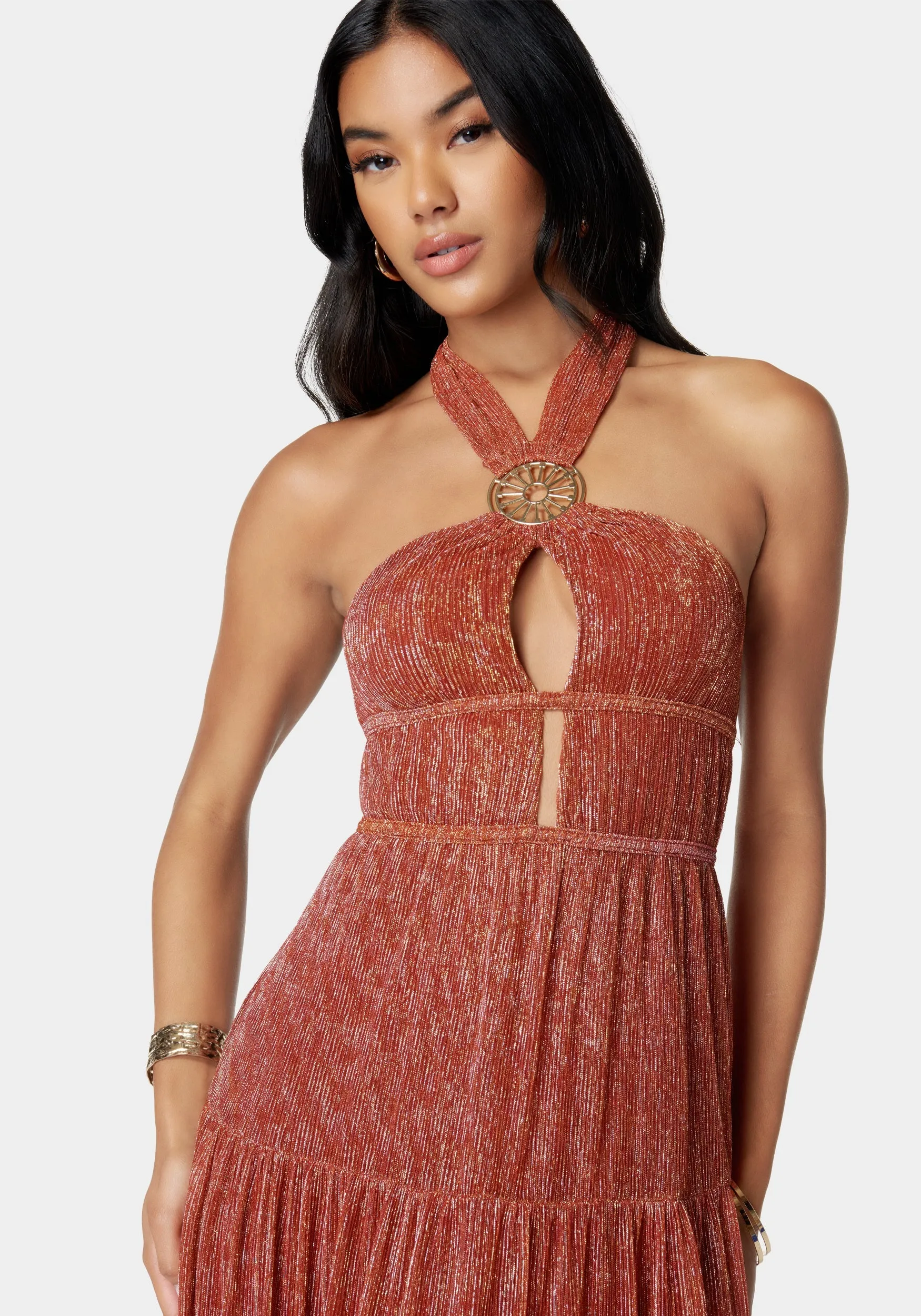 Metallic Plissé Knit Maxi
