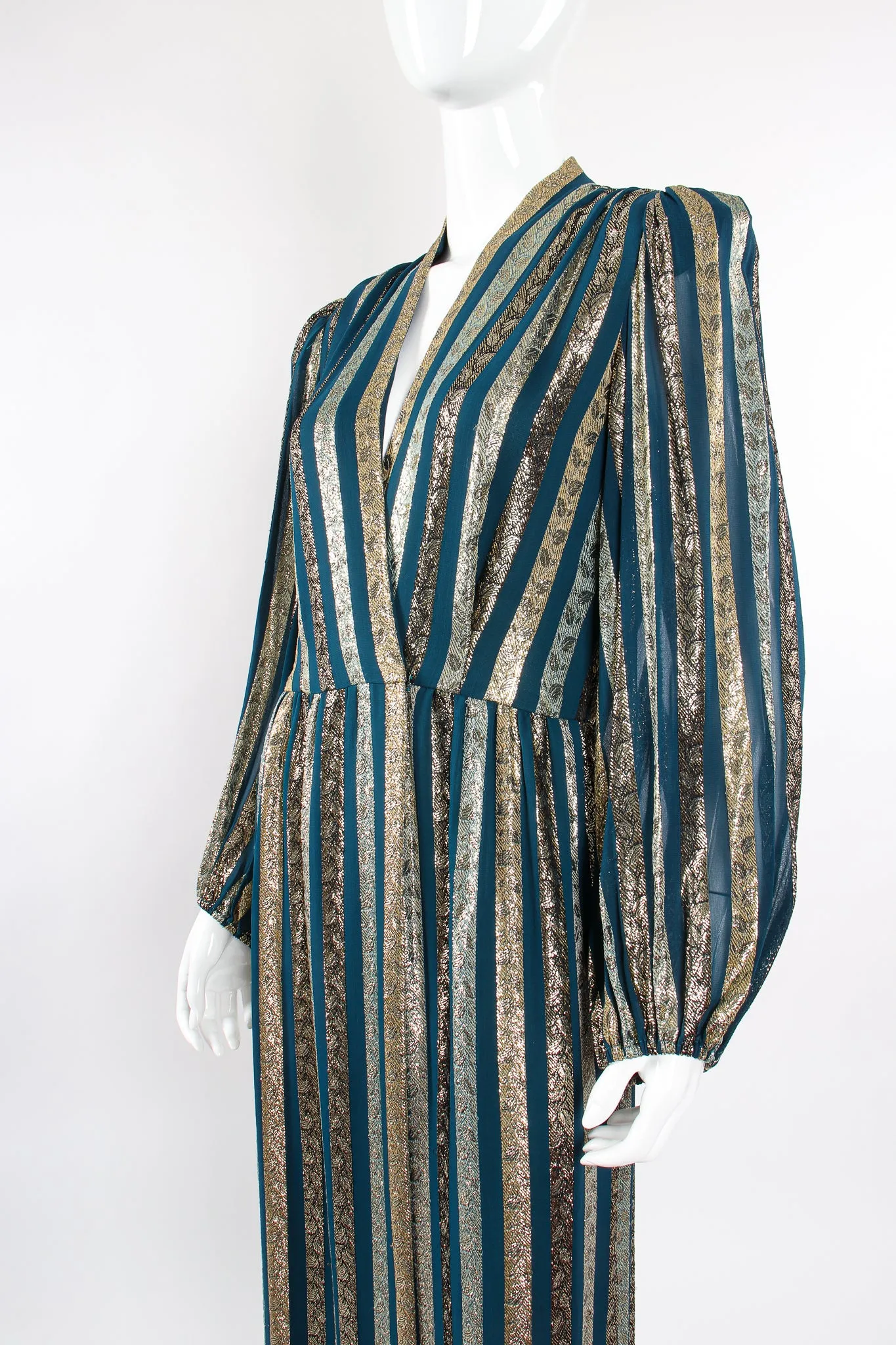 Metallic Ribbon Stripe Silk Gown