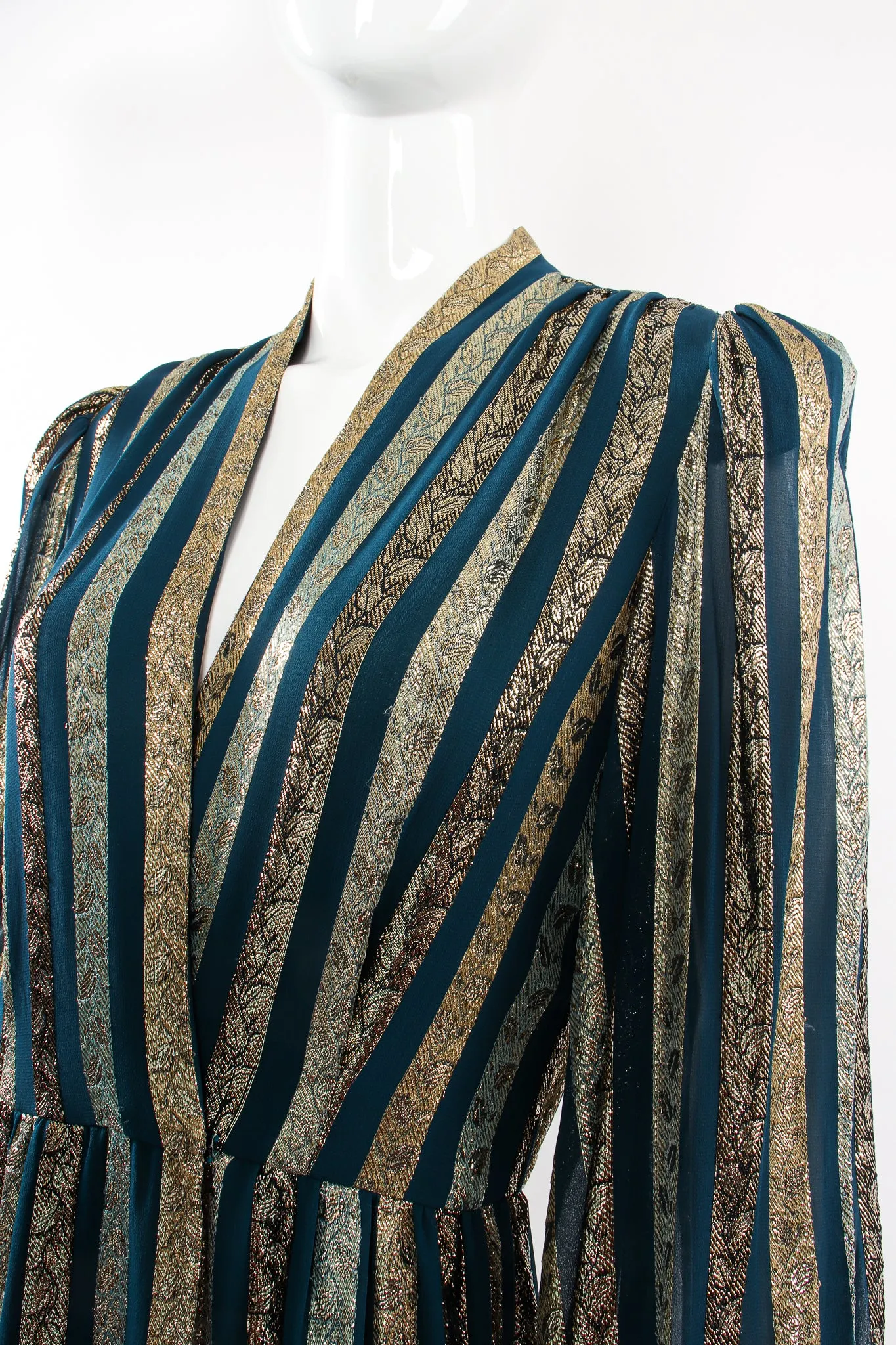 Metallic Ribbon Stripe Silk Gown