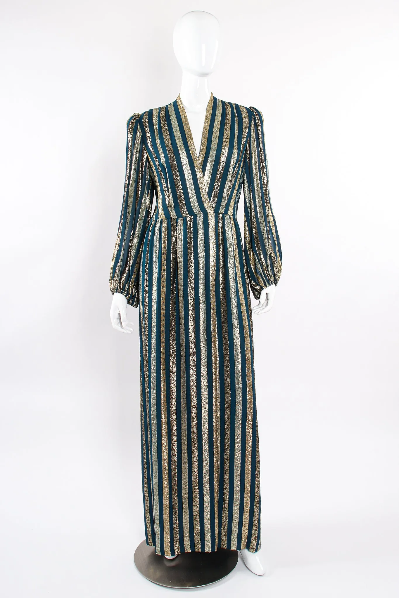 Metallic Ribbon Stripe Silk Gown