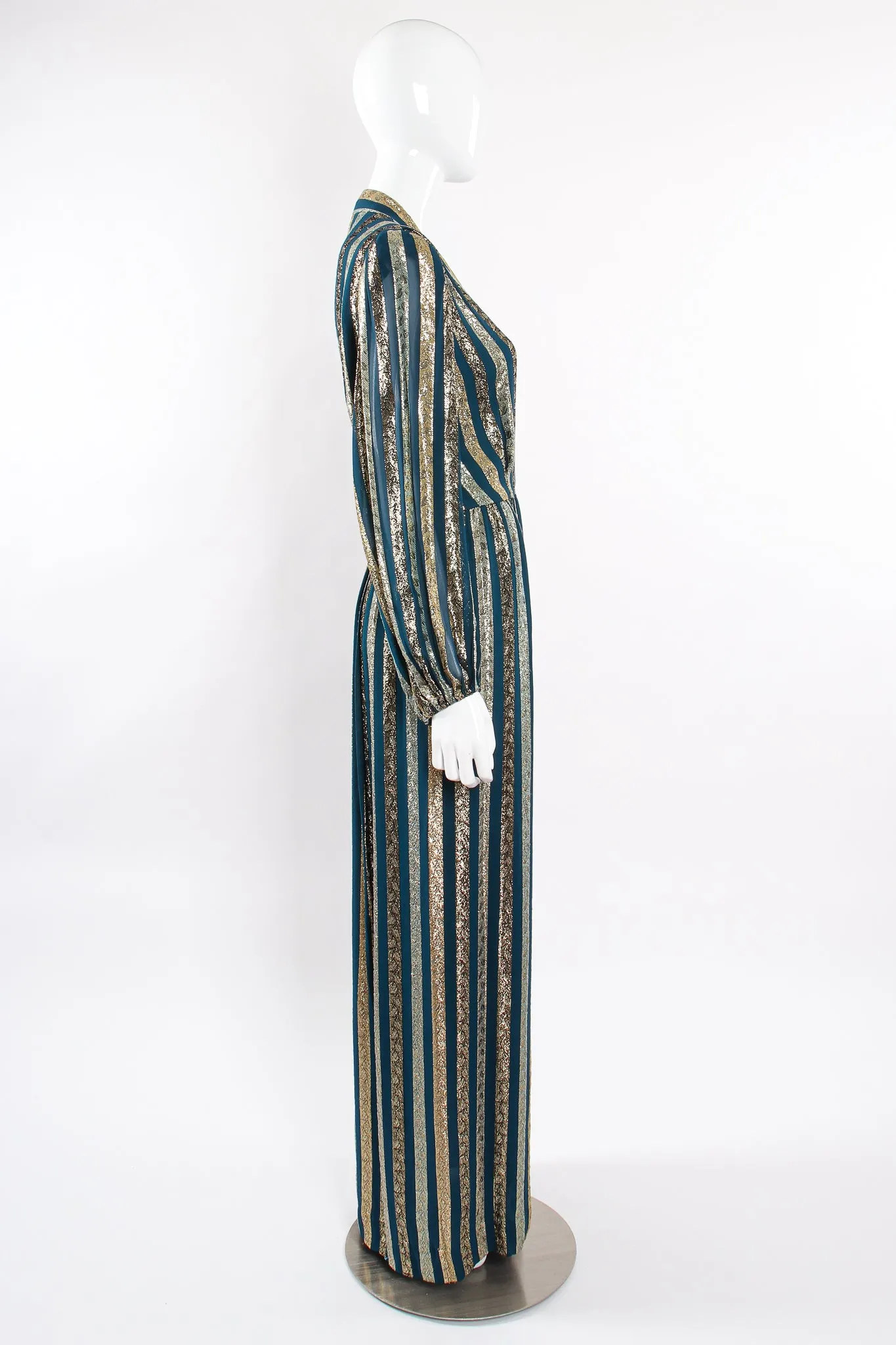 Metallic Ribbon Stripe Silk Gown